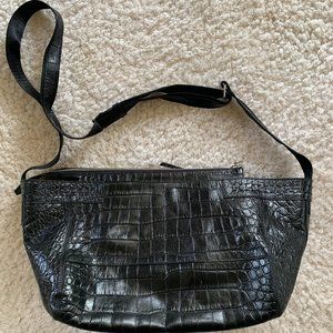 Elizabeth and James Croc-Style Black Leather Bag